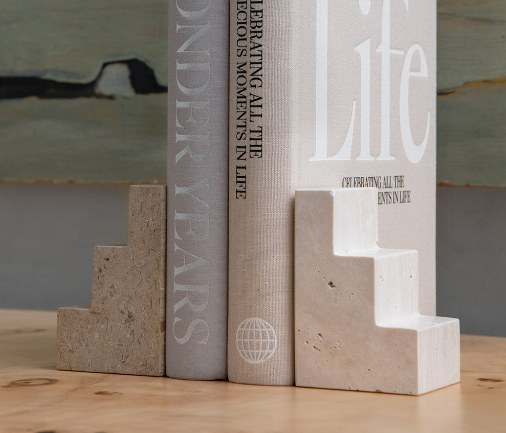 Bookend Stair Cube - Travertine